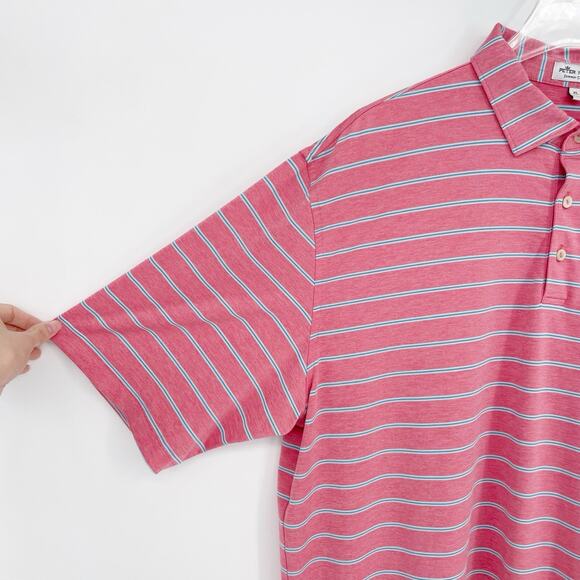 Peter Millar Summer Comfort Polo Shirt Mens XL White Rose 1899 Pink Striped Golf - Picture 5 of 6